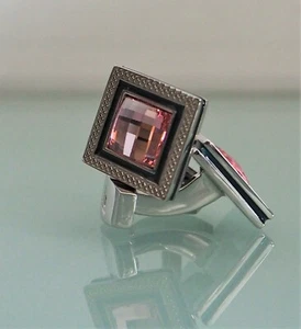Tateossian Square Pink Large Swarovski Enamel Cufflinks £195 Limited Edition - Picture 1 of 9