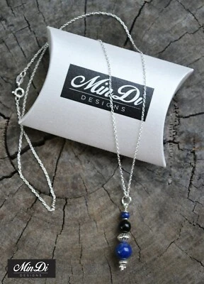 Collar / colgante de plata de ley con ónix negro y lapislázuli - Imagen 1 de 4