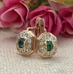 3.45 Ct Oval Simulated Green Emerald Drop Dangle Earrings 14K Yellow Gold Plated