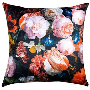 Cojín de jardín de terciopelo. Diseño holandés de pintura floral con mariposas. 17x17" - Imagen 1 de 5