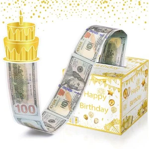 Happy Birthday Money Box for Cash Pull White Gold DIY Surprise Money Roll Gif... - Picture 1 of 8