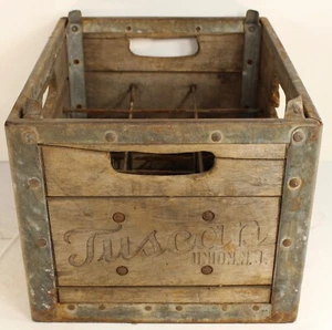 Antike TOSKANISCHE MOLKEREI Union New Jersey NJ Holz Milchflasche Kiste Träger - Bild 1 von 18