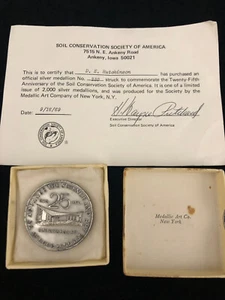 Soil Conservation Society of America .999 Silbermedaille, Original Zertifikat + Box - Bild 1 von 8