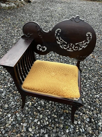 Antique Telephone Gossip Chair Mahogany Carved Curved Bombay Ornate Victorian Cover