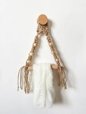 corda de cânhamo tecido vintage papel higiênico e suporte de toalha design de montagem na parede - Imagem 1 de 4