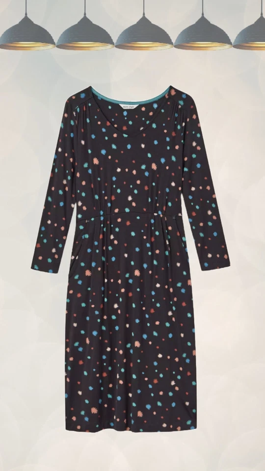 Ex White Stuff Women’s Long Sleeve Midi Dress in Black Print - Image 1 of 3