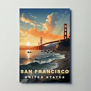 San Francisco Golden Gate Sunset Vintage Travel Poster - Picture 1 of 28