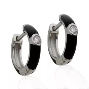 Orecchini a cerchio in argento 925 rodiato con zircone e smalto nero - Foto 1 di 2