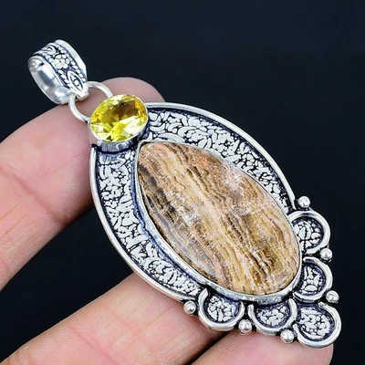 Arancione Amazonite, Citrino Gemma 925 Argento Sterling Ciondolo Gioielli 7.3cm - Immagine 1 di 4