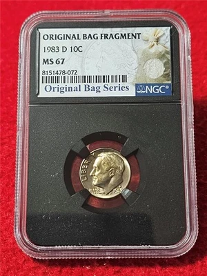 1983-D NGC MS67 Roosevelt Dime Original Bag Fragment Series              #T5627 - Image 1 of 2
