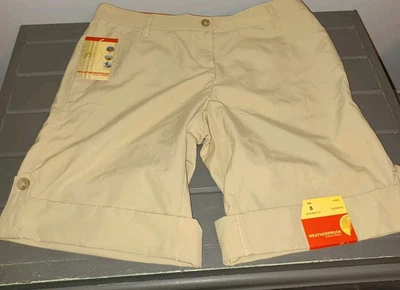 Pantalones cortos resistentes a la intemperie con dobladillo enrollable para mujer 8 bermudas caqui senderismo rendimiento al aire libre Foto 1 de 4