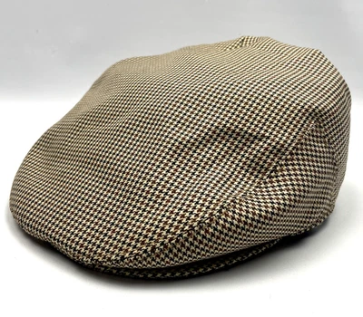 Chapéu Jaxon Cabbie Masculino XL Houndstooth Mistura de Lã Newsboy Boné Plano Botão Marrom - Imagem 1 de 4