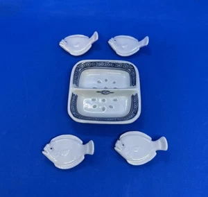 Set/4 Flunder Fisch Essstäbchen Auflagen weiß Porzellan und chinesische Dip Untertasse - Bild 1 von 14