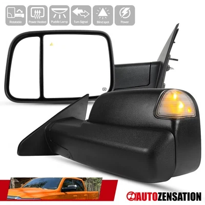 Fit 2019-2024 Dodge Ram 1500 Rotated Power Towing Mirrors Pair+Heat BSM Signal - Image 1 of 4