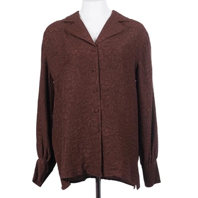 NUEVO CON ETIQUETAS DIANE VON FURSTENBERG Top Vintage S Marrón Seda Jacquard Floral Abotonado Foto 1 de 4