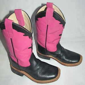 Old West Hot Pink Cross Inlay Leather Cowboy Leather Boots Youth Girls Size 11.5