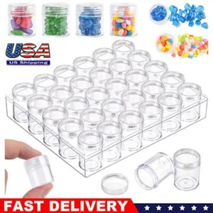 30 Clear Plastic Round Box Jars Jewelry Beads Storage Case Container - Picture 1 of 8