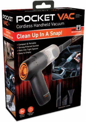 Pocket Vac Rechargeable Handheld Vacuum w/Accessories - Portable - As Seen on TV