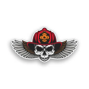 Fireman Skull Wing Sticker Firefighter Helmet Cup Laptop Car Window Bumper Decal - Foto 1 di 1
