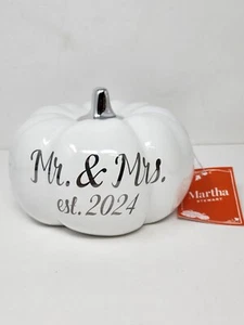 Martha Stewart Mr & Mrs Est 2024 Pumpkin Winter White Silver Fall Decor 6.5" New - Picture 1 of 3