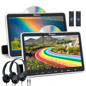 2x10.1'' Dual Screen Car Headrest DVD Player Monitor for Kids HDMI USB+Headsets - Picture 1 of 20