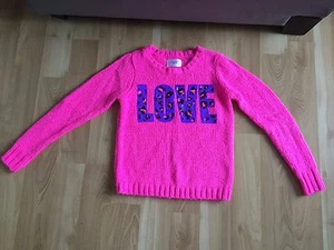 Justice neon pink knit sweater size 12 LOVE embellished leopard Valentine's Day - Picture 1 of 8