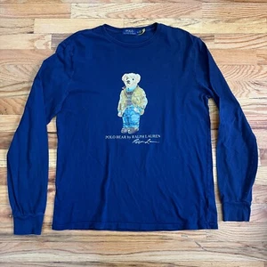 Polo Ralph Lauren Polo Bear Shirt Men’s M Navy Blue Long Sleeve Classic Fit - Picture 1 of 6