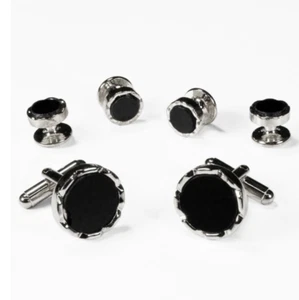 Set Smoking Ohrstecker und Manschettenknöpfe mit geriffelten Diamantenschliff - Bild 1 von 4