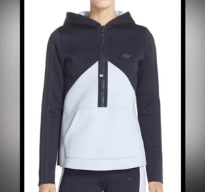 Adidas Blue Half Zip Logo Neoprene Long Sleeve Pullover Hoodie Women's Size L - Picture 1 of 6