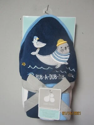 Gerber Just Born Baby Boy Blue Seals/Duck Hooded Towel & Washcloths Set - Image 1 of 2