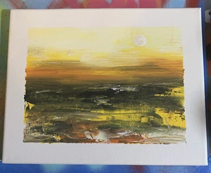 8 X 10 Inch Shortiez Ink Acrylic Painted Canvas Painting Art Field Horizons Hay - Picture 1 of 1