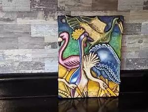 Retrato de pájaros zancudos, arte de pared de cerámica hecho a mano, arte popular mexicano decoración del hogar - Imagen 1 de 9