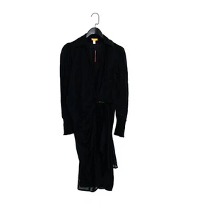 River Island Black Belted Ring Collared Cotton Midi Wrap Dress - Size XS NEW - Picture 1 of 13
