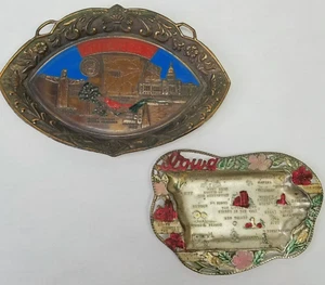 Vintage Metall Souvenirteller 2er Set kleine Iowa Arkansas Schmuck Schalen Dekor - Bild 1 von 11