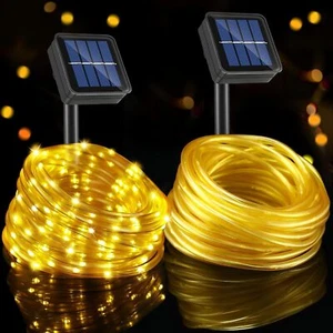 Paquete de 2 luces solares para exteriores 100 luces LED impermeables cuerda cadena luces decoración jardín - Imagen 1 de 8
