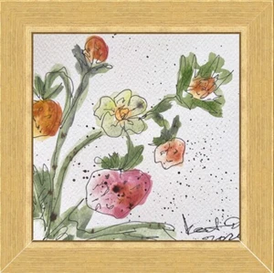 Strawberry Painting Berries Art Original Framed Art Simple Impressionist Sketch - Picture 1 of 7
