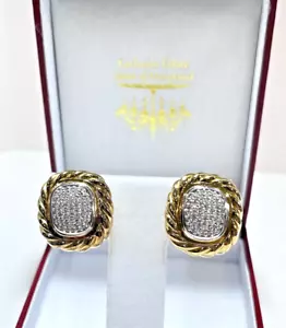 David Yurman 18K Yellow/White Gold Pave Diamond Albion Earrings Omega Backs - Picture 1 of 23