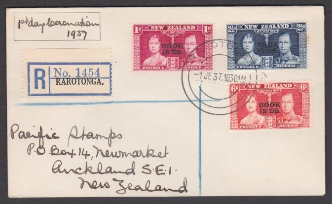 COOK IS 1937 Coronation registered FDC ex Rarotonga.........................N163 - Image 1 of 1