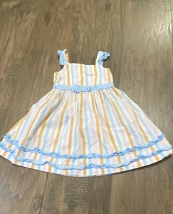 2T Girls Dress Blueberi Boulevard White Blue Yellow Pink Stripe Sleeveless Cotto - Picture 1 of 5