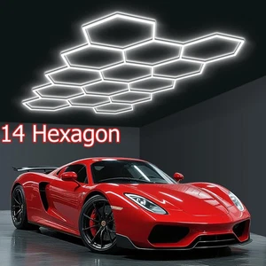 Hexagon Garage Lights 14 Grid Honeycomb Hexagon LED Light 6500K for Garage Gym - Picture 1 of 17