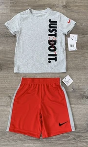 NWT NIKE BOYS SIZE 6 “JUST DO IT” ~ T-SHIRT & SHORT SET MSRP $40 - Picture 1 of 8