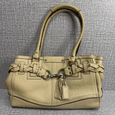 Coach Hampton Beige Leather Purse Pebble texture W/ Braid Accent F13084 - Image 1 of 4