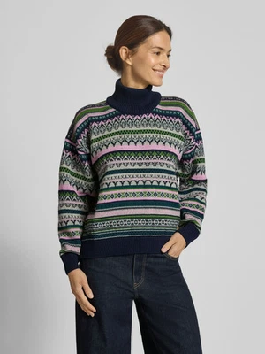 Women's M Dale of Norway Utsira High Neck Loose Fit Wool Sweater Navy Green Pink - Image 1 of 4