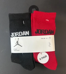 Nike Jordan Boys Black Red White Socks Crew Size 5-7 Lightweight NWT Jumpman - Picture 1 of 6