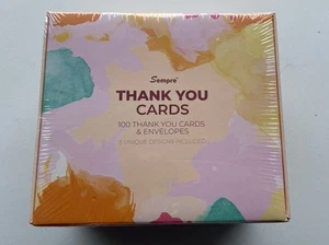 Sempre 100 Thank You Cards & Envelopes 5 Designs New Unopened Box - Picture 1 of 4