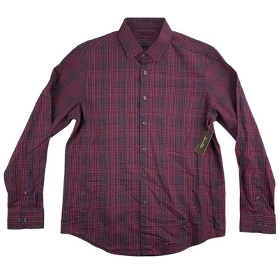 Camisa masculina Tasso Elba xadrez elástica botão dobby vermelha azul marinho M - Imagem 1 de 4