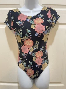 O’Neill Girls Size 16 One-Piece Swimsuit Black Floral Tie Back Bathing Suit - Picture 1 of 7