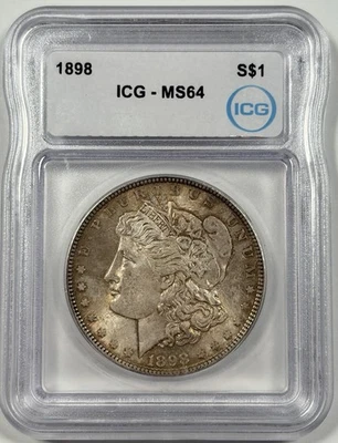 1898 Morgan Silver Dollar MS64 ICG - Toned Obverse - Image 1 of 2