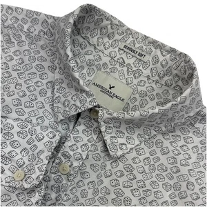 American Eagle ROLL THE DICE Mens Large White Long Sleeve Button Up Casual - Picture 1 of 10