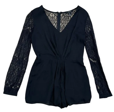 Mameluco Forever 21 para mujer talla grande L negro encaje manga larga cuello en V cremallera trasera Foto 1 de 4